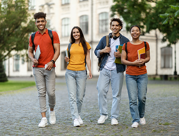 High school students walking on campus